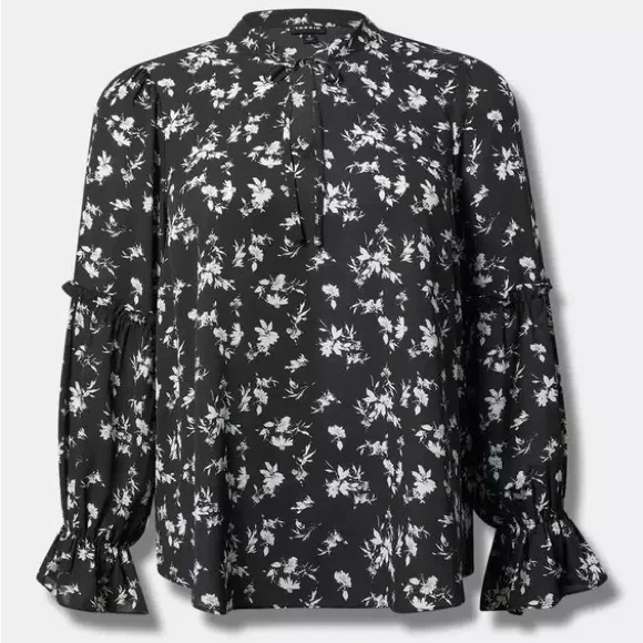 NWT- Torrid Black Floral Ruffle Georgette Blouse – Size 1X - Picture 1 of 6